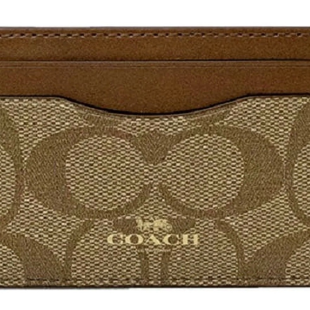 Coach Card Case in Signature Canvas khaki/saddle excellent condition - Picture 1 of 3